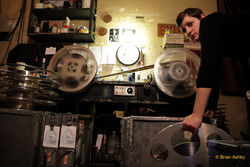 Prepping reels during the 70mm film festival at the Music Box Theatre in 2013